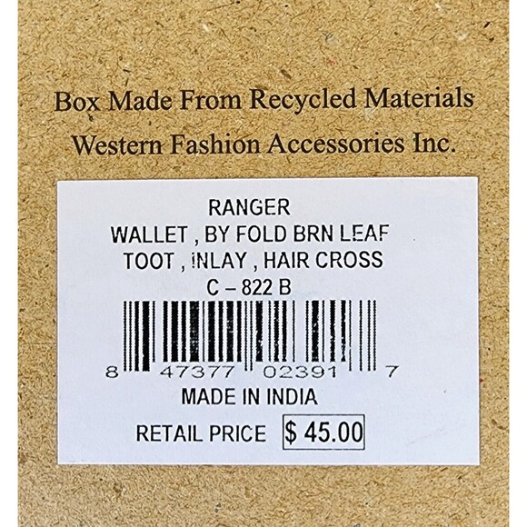 Western Dark Brown Leather Bifold Wallet Cowhide Inlay Cross Silver Stud Accent - Picture 12 of 13